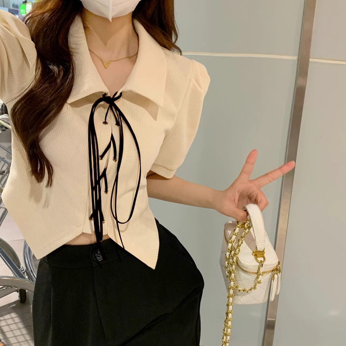 量産型/参戦服/推し活 女子にぴったりな甘辛ショルダーシャツ！　ブラウス