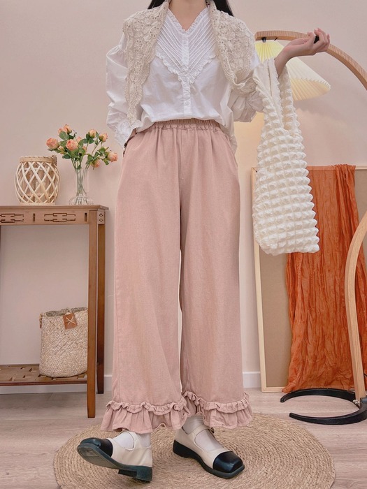 量産型/参戦服/推し活 ズボン　春のストレートフリルパンツ
