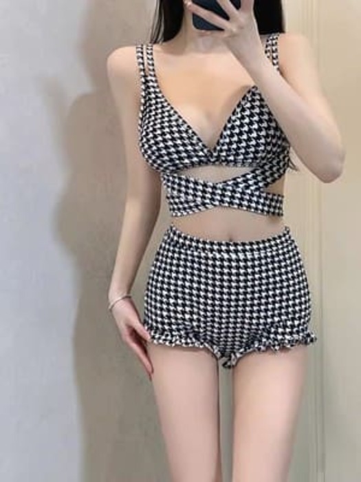 量産型/参戦服/推し活 千鳥格子の水着！ボトムスはボクサーで♡　水着