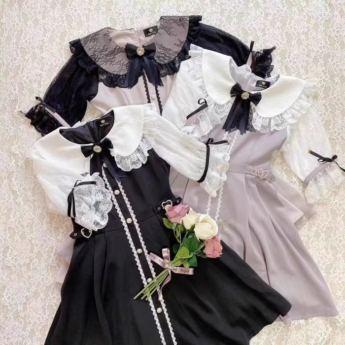 量産型/参戦服/推し活 レースのかわいさにメロメロ!ムスクテールカラーのワンピースが女子のハートをつかむ♡