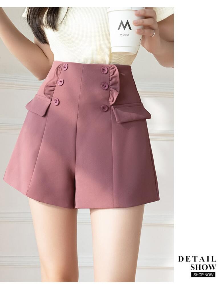 量産型/参戦服/推し活 ハイウエスト　フリルボタン　Aラインショートパンツ