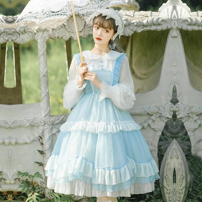 量産型/参戦服/推し活 パステルライトブルーキャンディスリーブワンピース