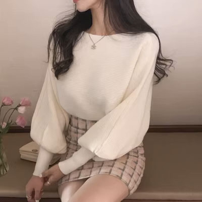 量産型/参戦服/推し活 シンプルだけど可愛い！パフスリーブニット