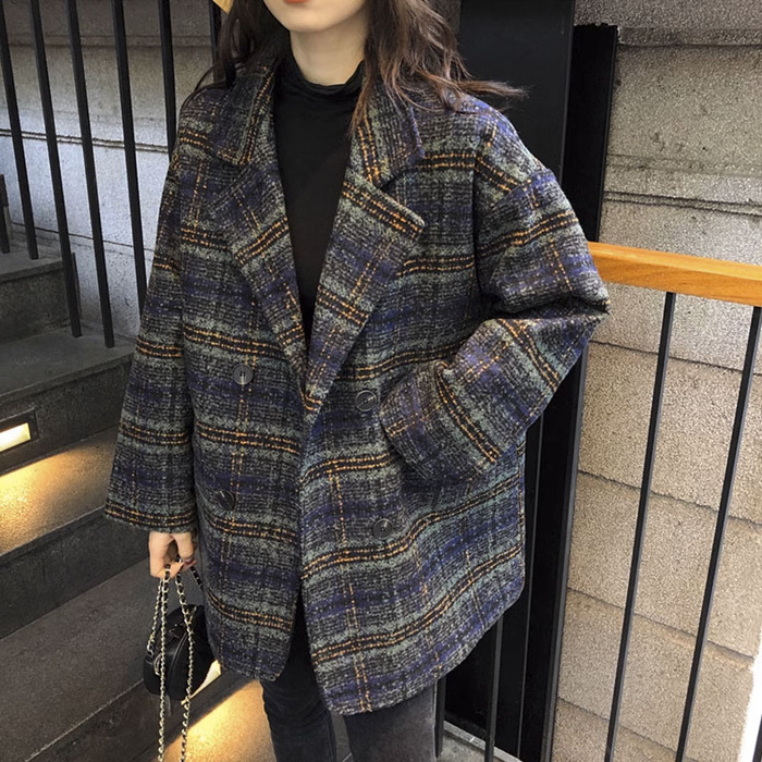 量産型/参戦服/推し活 チェック柄のオーバーサイズジャケットコート