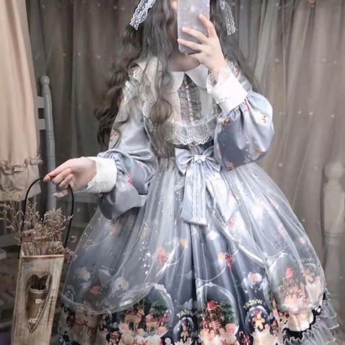 量産型/参戦服/推し活 スノードームクリスマス・甘ロリータワンピース