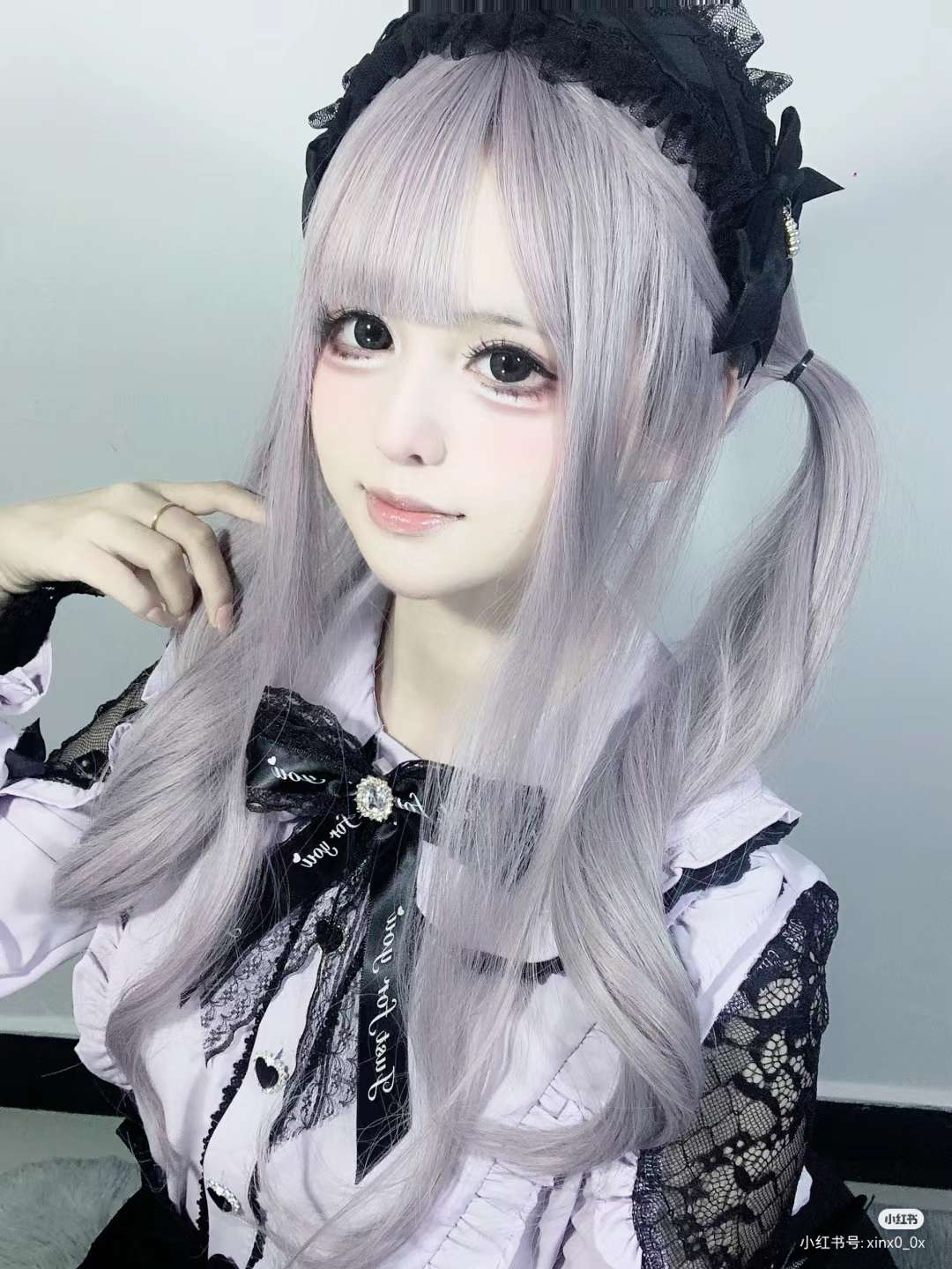 量産型/参戦服/推し活 ロングスリーブレースオフショルダーブラウスピンク&ブラック