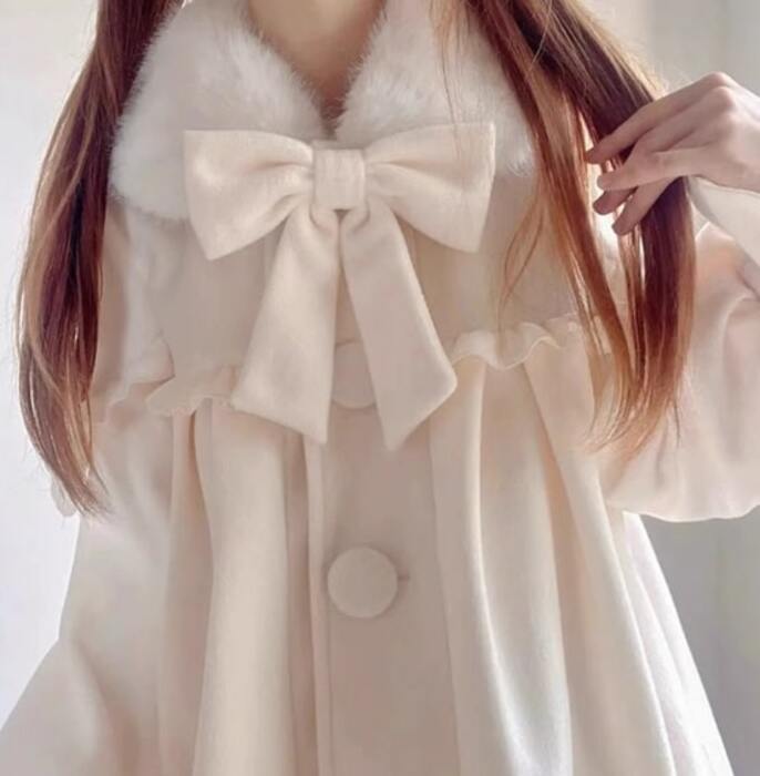 量産型/参戦服/推し活 ファー付リボンステンカラーコート