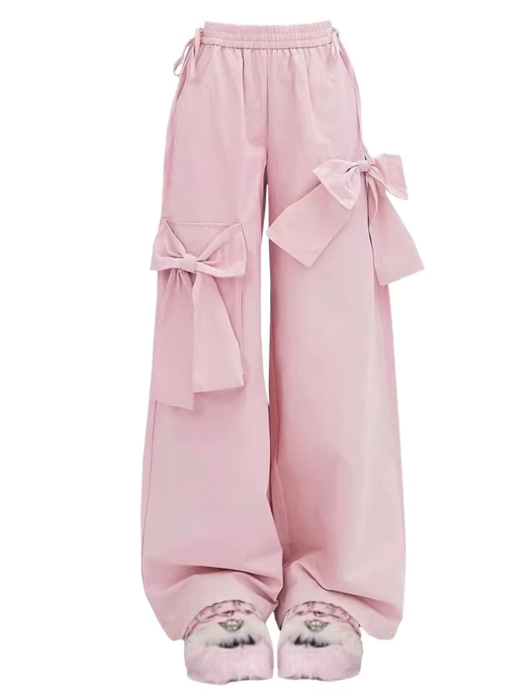 量産型/参戦服/推し活 アシンメトリーリボンカジュアルストレートワイドパンツ