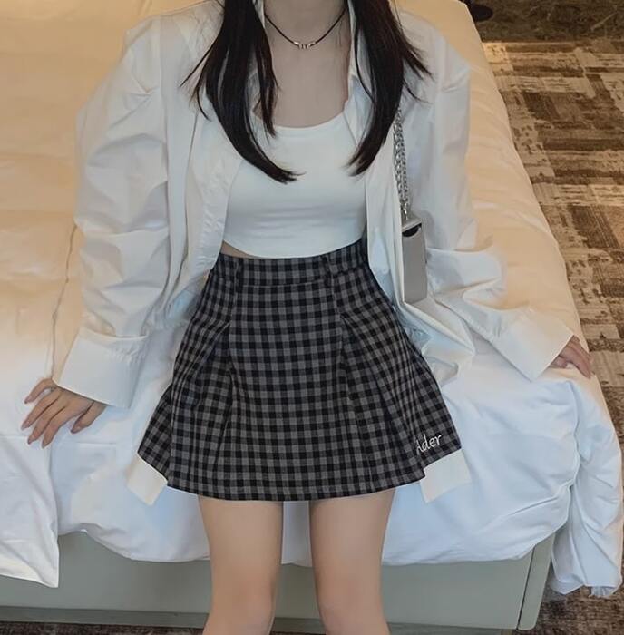 量産型/参戦服/推し活 チェック柄スカート！ハイウエストデザイン