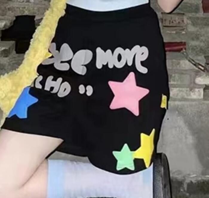 量産型/参戦服/推し活 カジュアル可愛い！星柄ワイドショーツ　ズボン
