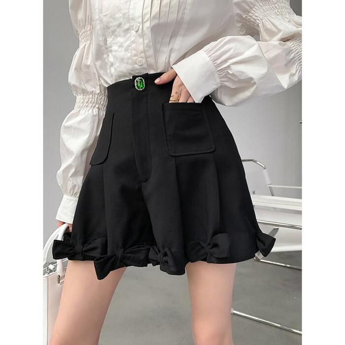 量産型/参戦服/推し活 ズボン　リボン付きハイウエストショートパンツ