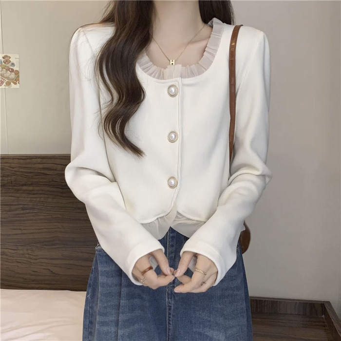 量産型/参戦服/推し活 フリルとボタンが上品なレトロカーディガン