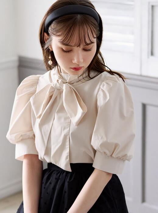 量産型/参戦服/推し活 パフスリーブシフォンブラウス