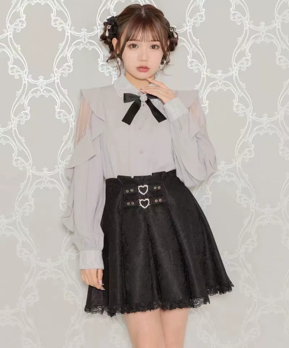 量産型/参戦服/推し活 シースルーフリルシャツ