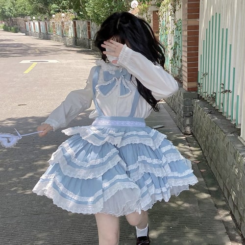 量産型/参戦服/推し活 取り外し可能な3段ストラップスカートスイートロリータワンピース ロリータファッション