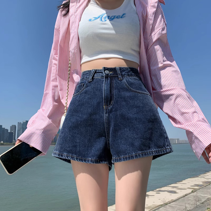 量産型/参戦服/推し活 甘辛スタイル！女子にぴったりAラインワイドデニムショーパン♡　ズボン