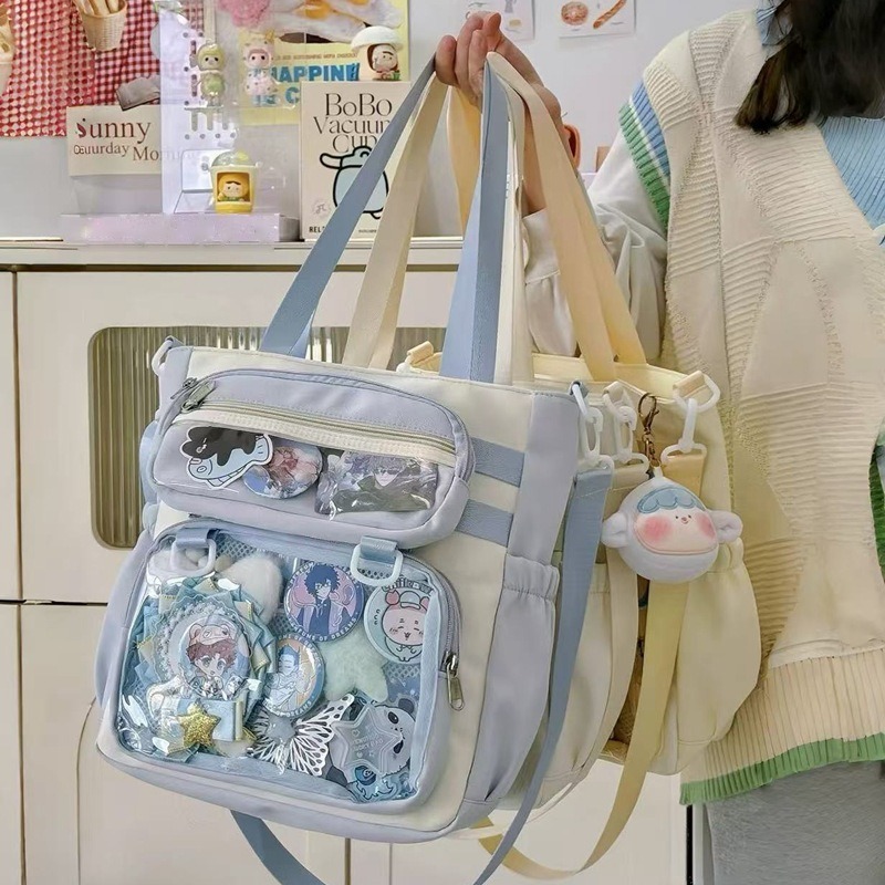 透明ポケット付き痛バッグ ショルダー 手提げ 通学