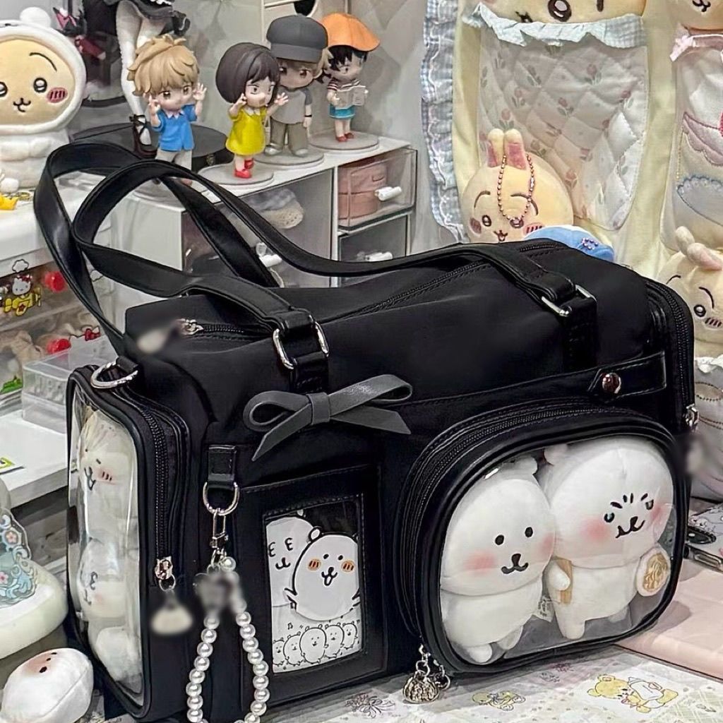 推し活グッズ 推しぬい見せ窓付き多収納ボストン型トートバッグ