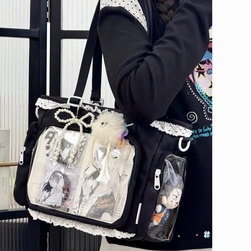 推し活グッズ 推しが見える透明窓付きレース装飾トートバッグ