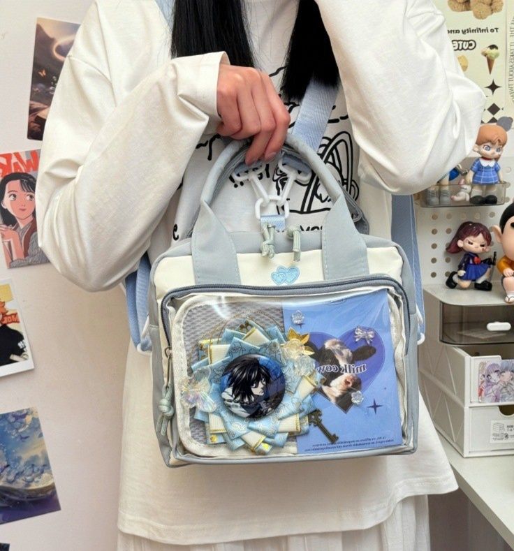 推し活グッズ 缶バッジ飾れる透明ポケット付きトートバッグ