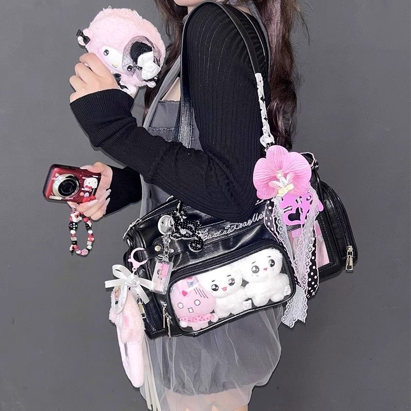 推し活グッズ 透明窓付き推しぬいぐるみ収納ショルダートートバッグ