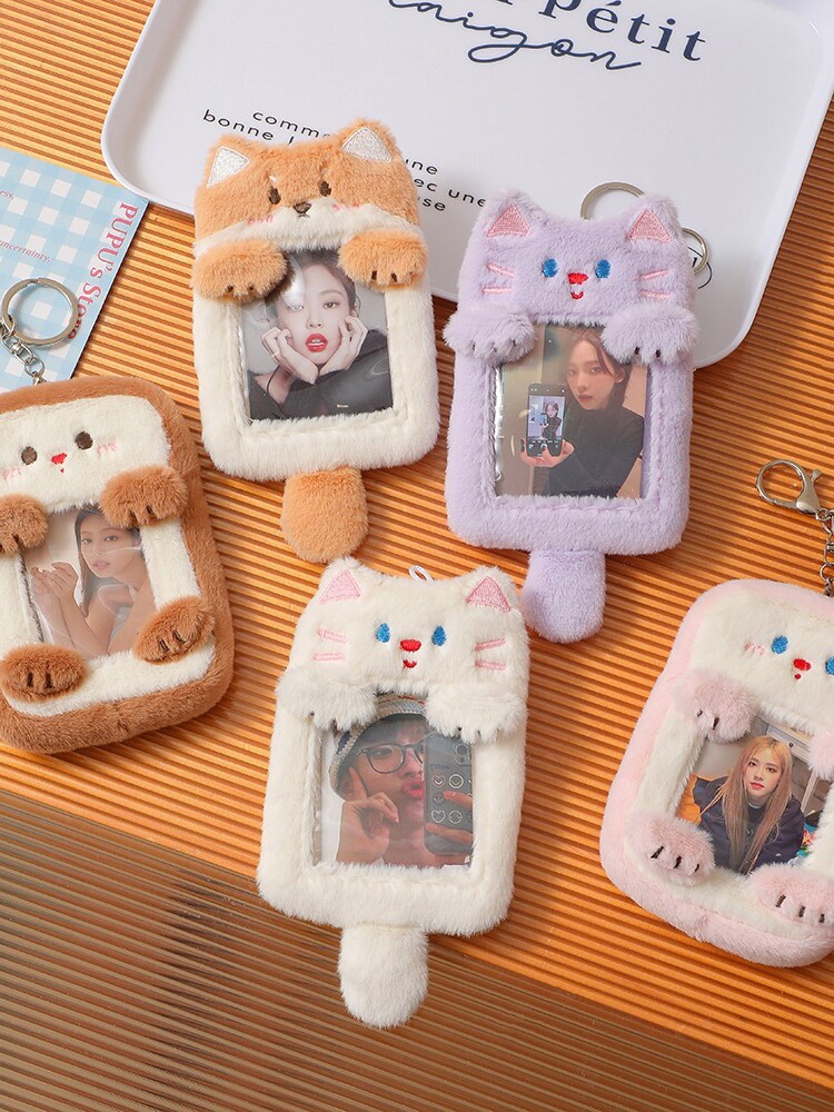 推し活グッズ もふもふ動物デザイン写真ホルダー付きキーチェーン