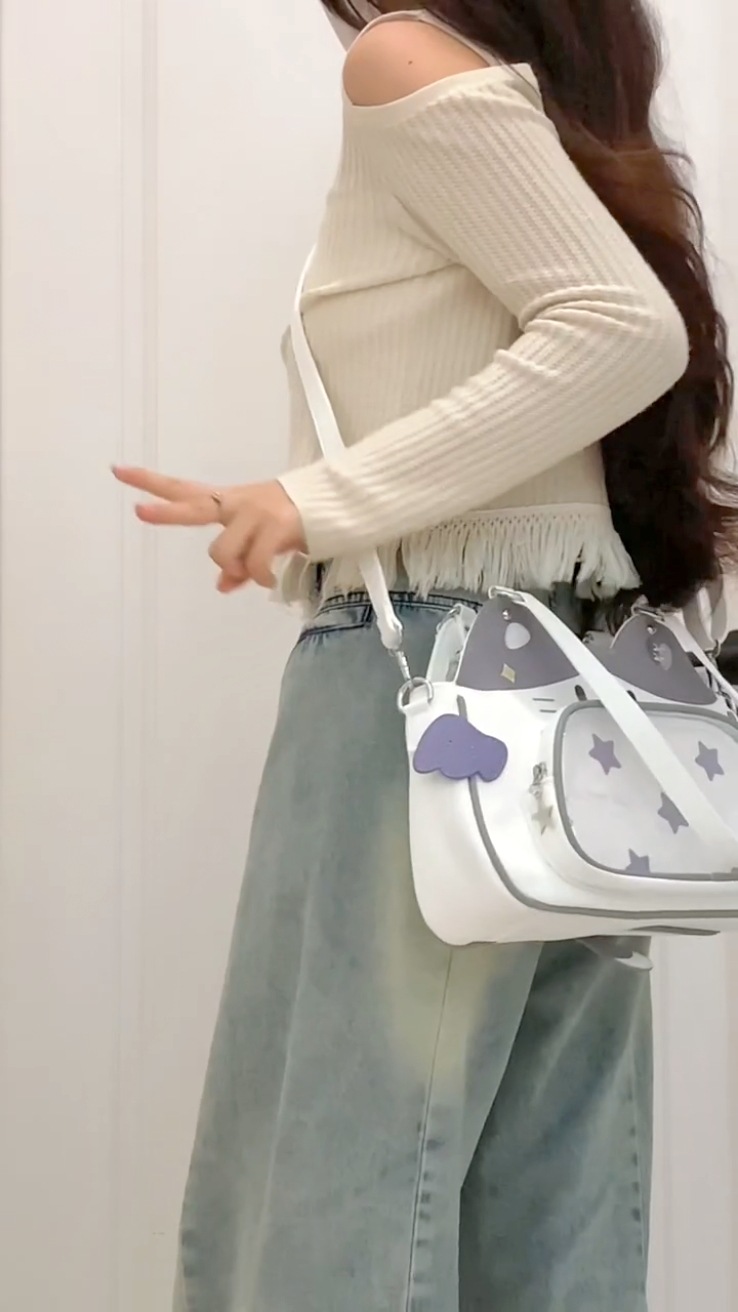 推し活グッズ 星空ネコちゃん透明窓トートバッグ