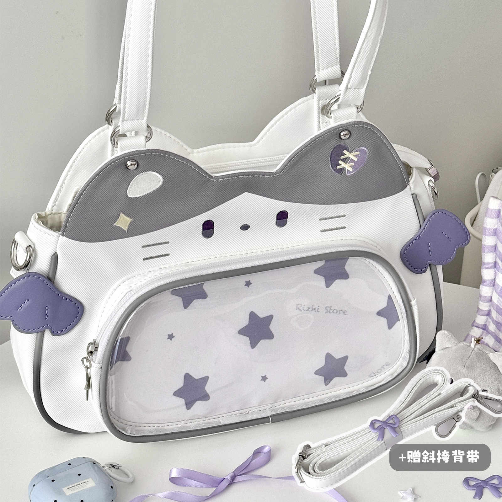 推し活グッズ 星空ネコちゃん透明窓トートバッグ