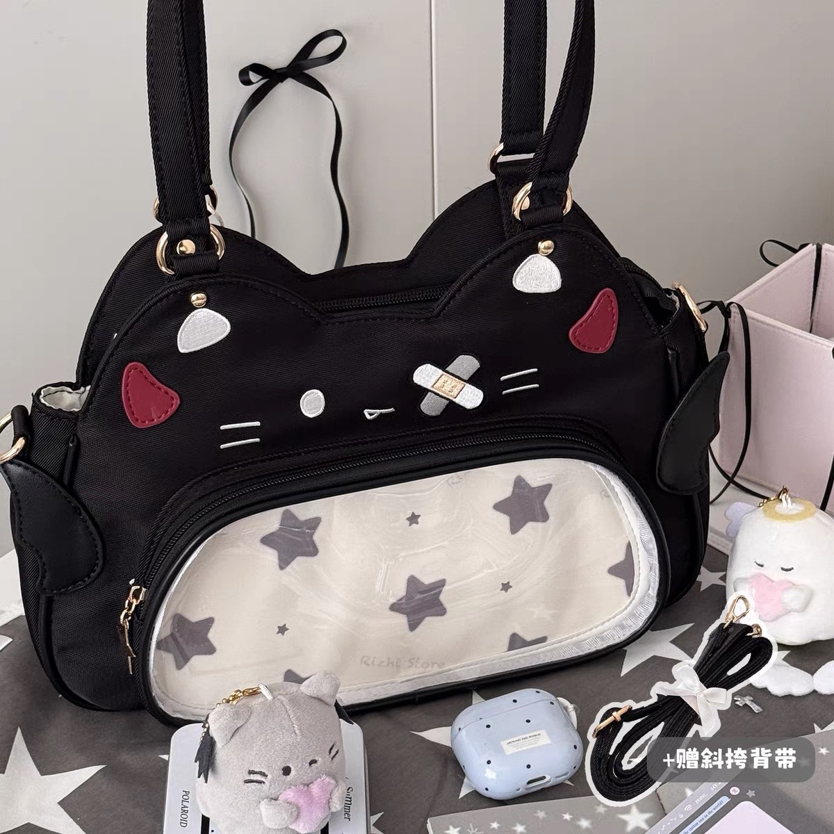 推し活グッズ 星空ネコちゃん透明窓トートバッグ