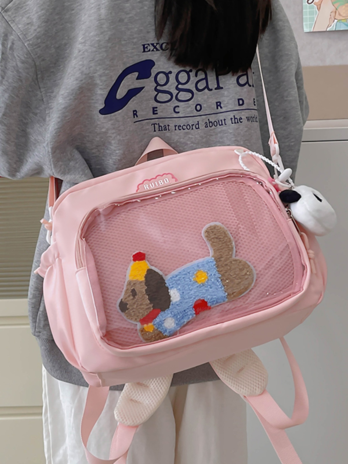 推し活グッズ おやすみわんちゃん透明ポケットバッグ