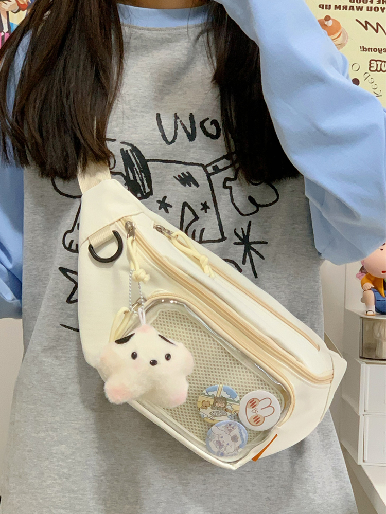 推し活グッズ ぬいぐるみチャーム付きメッシュポケットバッグ