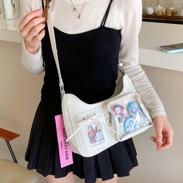 推し活グッズ 推し活対応 缶バッジ飾れる透明ポケット付きショルダーバッグ
