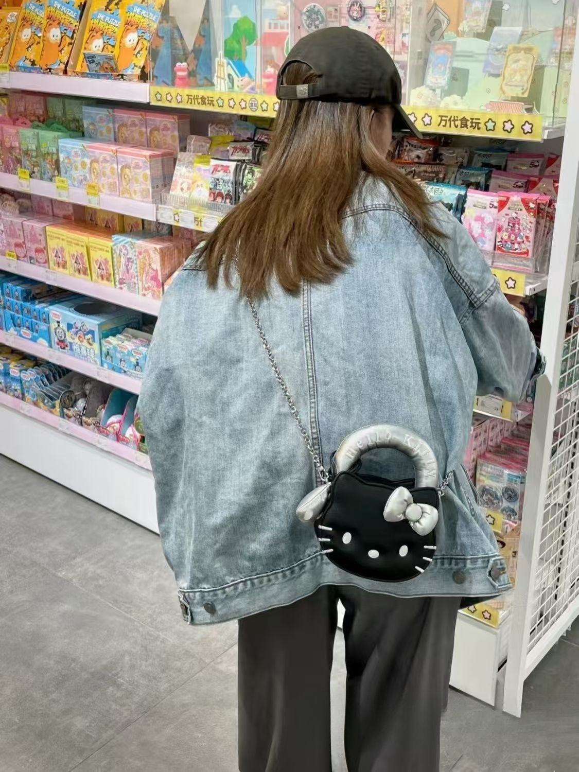 推し活グッズ リボン付き猫顔ミニトートバッグ