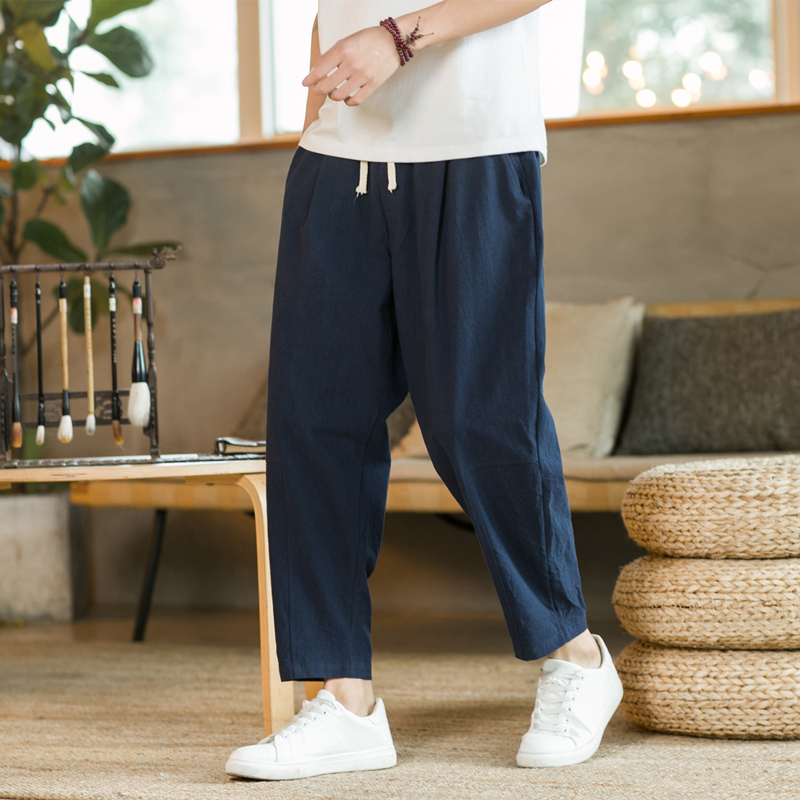 40 代 ファッション メンズ リラクシング麻混ワイドパンツ