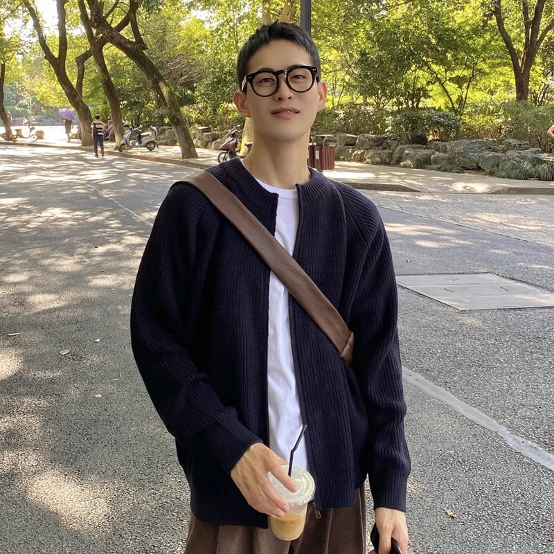 40 代 メンズ ファッション メンズ ニット ジャケット 無地 韓国風 大人 カジュアル