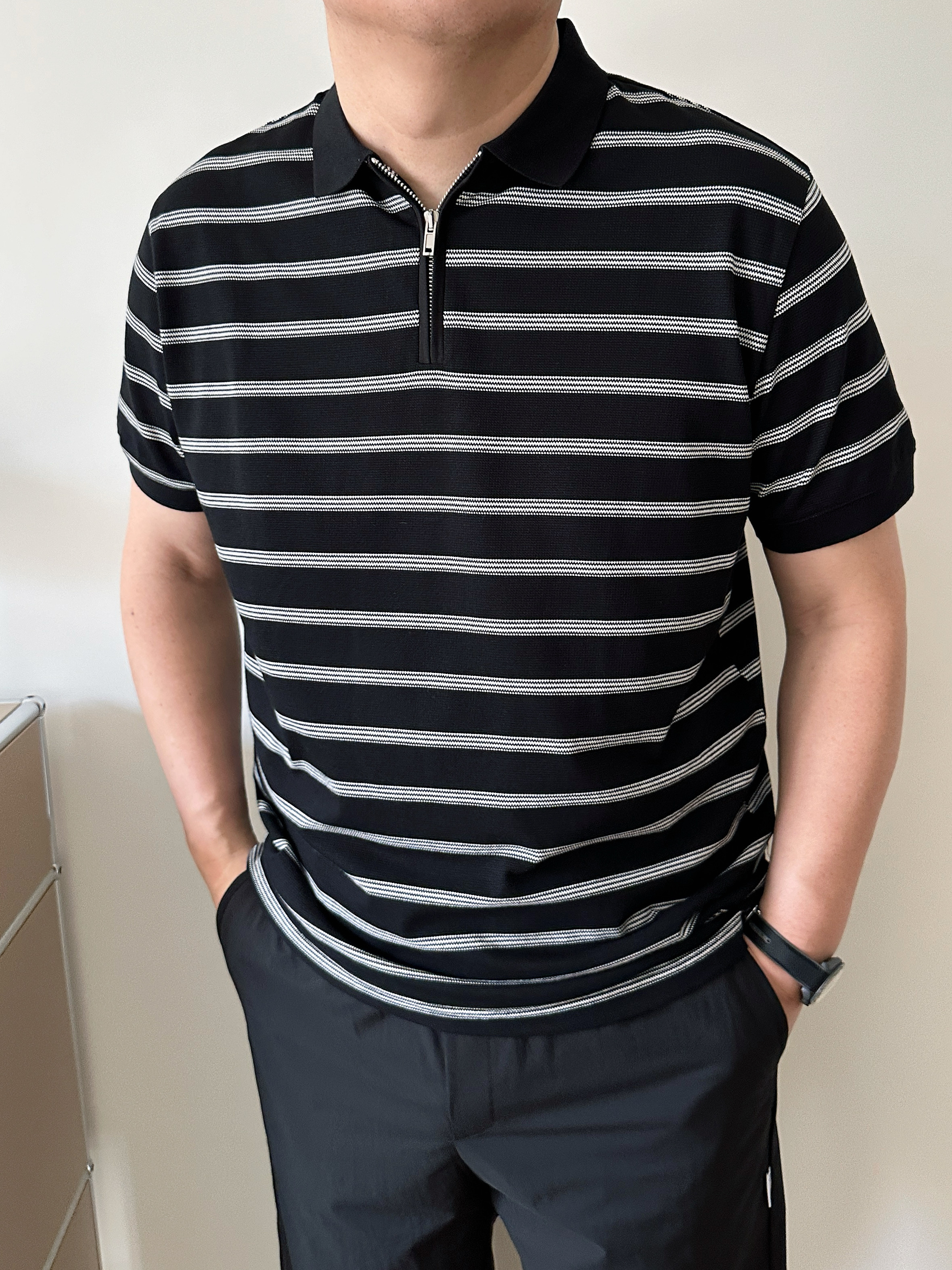 40 代 ファッション メンズ 上品な佇まい ハーフジップポロシャツ