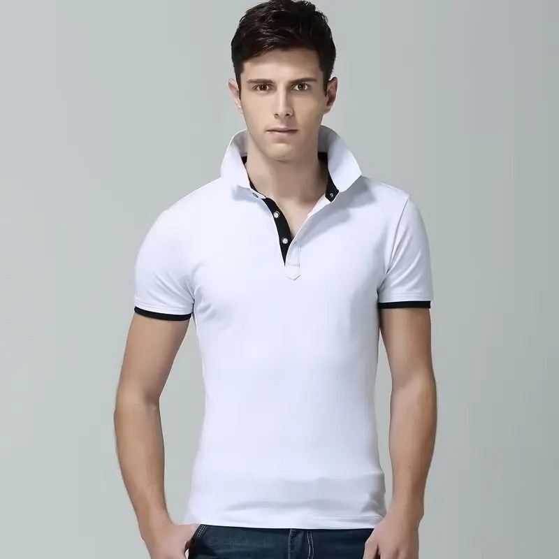 40 代 メンズ ファッション 大人の襟付き半袖配色ライン入りTシャツ