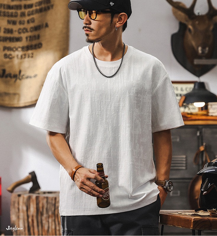 40 代 ファッション メンズ メンズ ジャカード織り 高級感 半袖Tシャツ 2025年夏新作