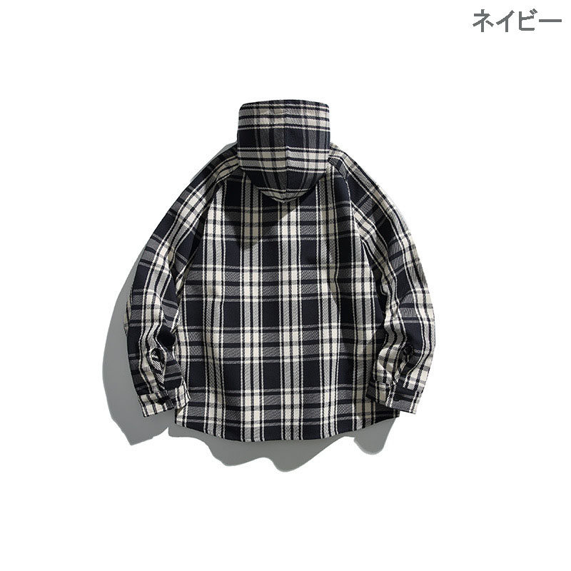 40 代 ファッション メンズ チェック柄フードジャケット 春秋用 大人カジュアル