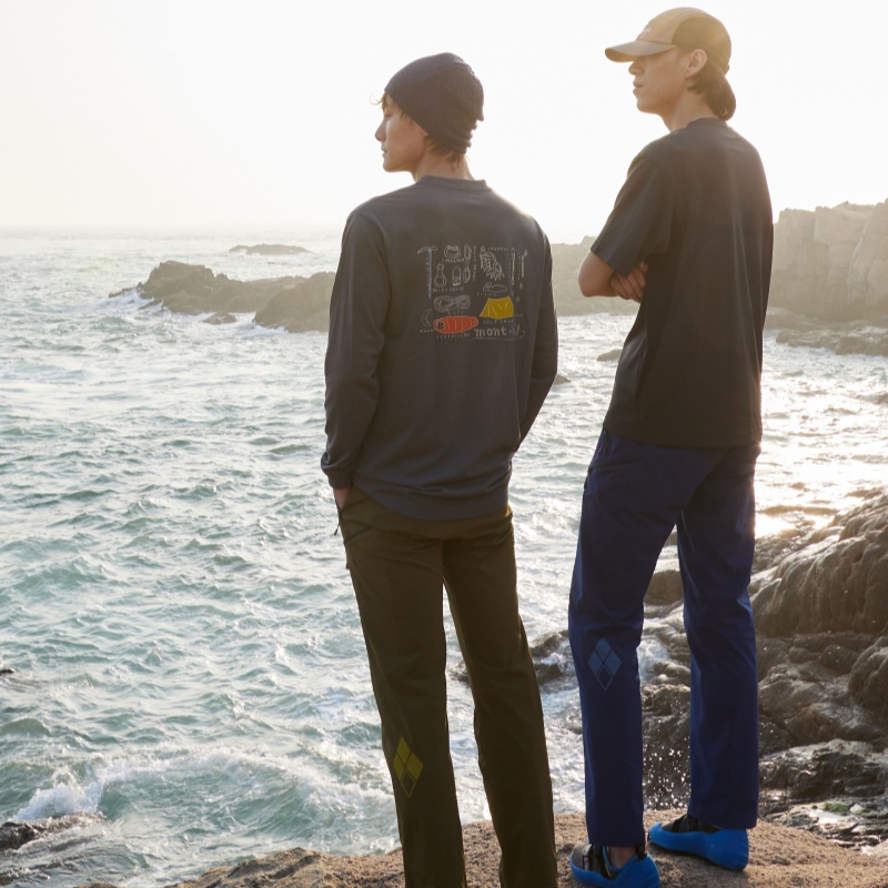 40 代 ファッション メンズ 山岳道具イラスト 長袖Tシャツ