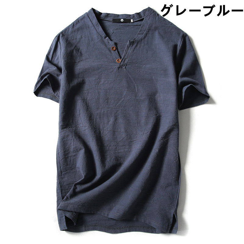 40 代 ファッション メンズ ヘンリーネック 半袖Tシャツ 大きいサイズ 夏 無地 カットソー