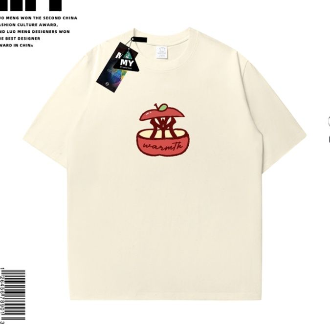 40 代 ファッション メンズ 大人のりんごモチーフ半袖Tシャツ