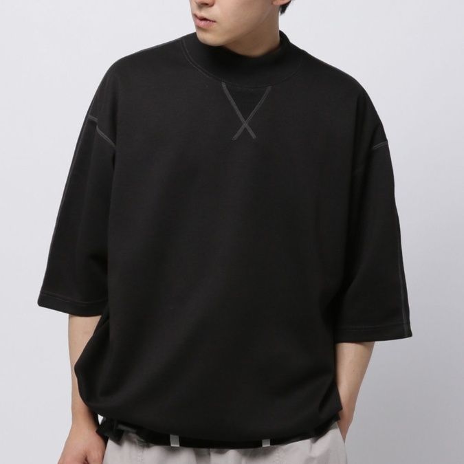40 代 ファッション メンズ クロスステッチ モックネックカットソー