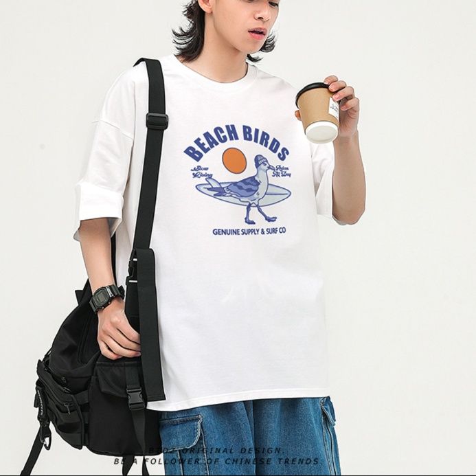 40 代 ファッション メンズ サーフバード プリント ビッグシルエット