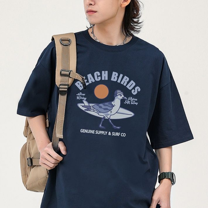 40 代 ファッション メンズ サーフバード プリント ビッグシルエット