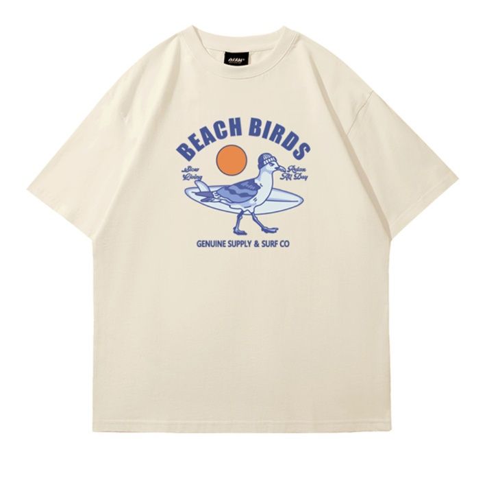 40 代 ファッション メンズ サーフバード プリント ビッグシルエット