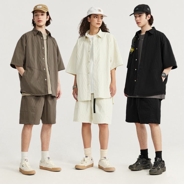 40 代 ファッション メンズ 上質シャツ×ショートパンツ セットアップ 春夏 全3色