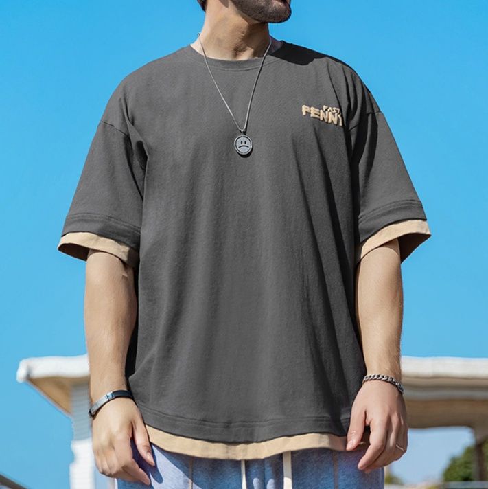 40 代 ファッション メンズ レイヤード風重ね着デザイン半袖Ｔシャツ