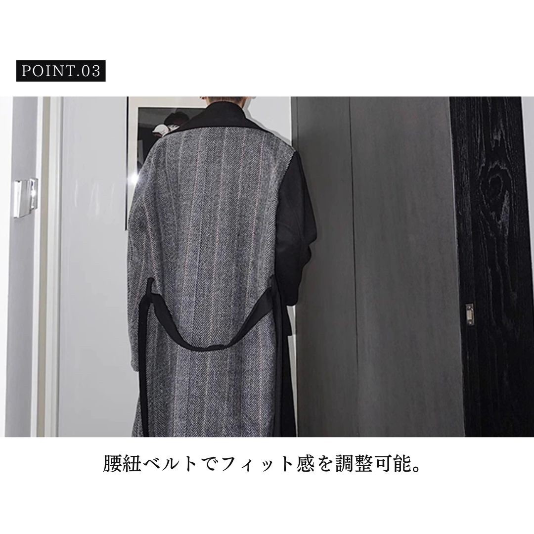 40 代 ファッション メンズ ツートン配色ロング丈ジャケット黒灰上品メンズ外套