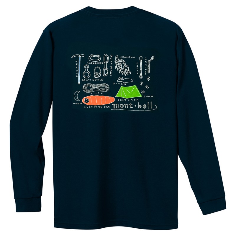 40 代 ファッション メンズ 山岳道具イラスト 長袖Tシャツ